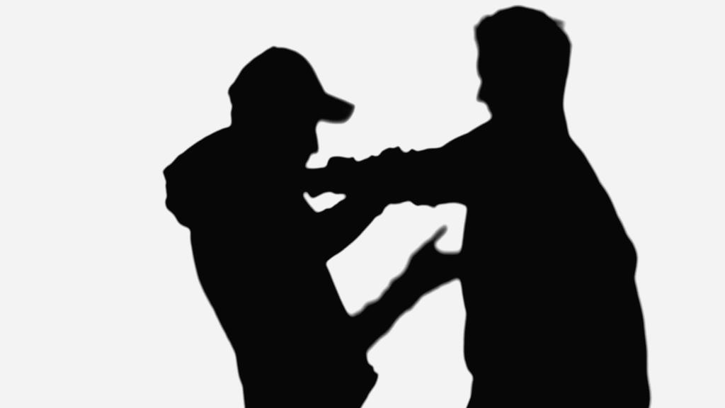 side view of man fighting with robber in cap isolated on white - Foto, immagini