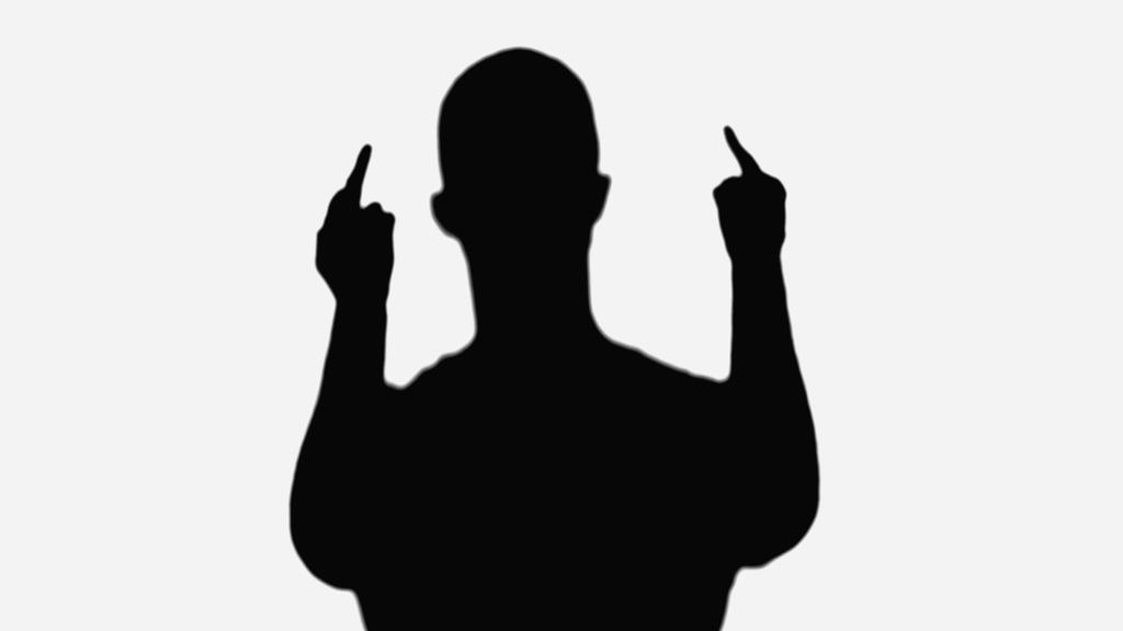 silhouette of rude man showing middle fingers isolated on white - Foto, Imagen