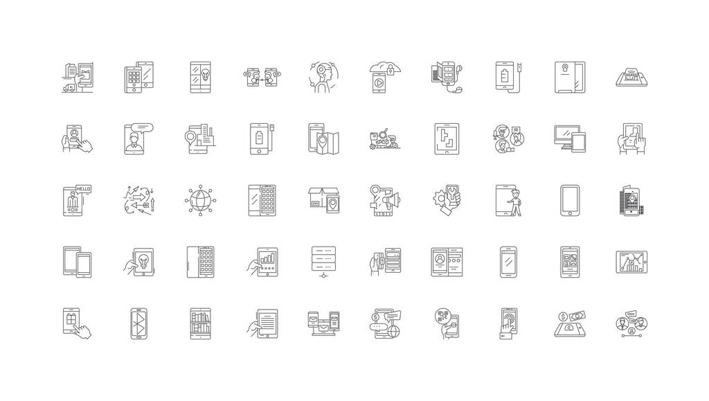 Cell phone concept illustration, linear icons, line signs set, vector set - Vector, Imagen