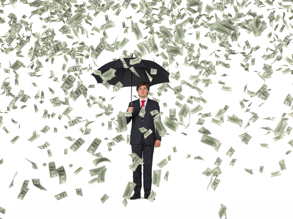 бизнесмен и падающий доллар банкноты
 - Фото, изображение