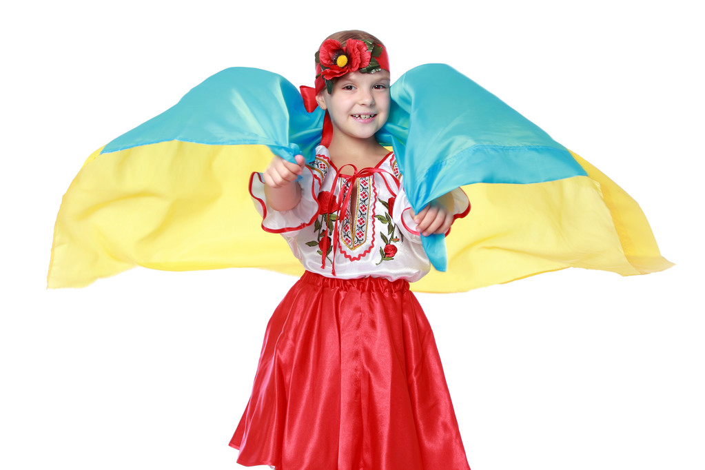 Українська дівчина з прапором - Фото, зображення