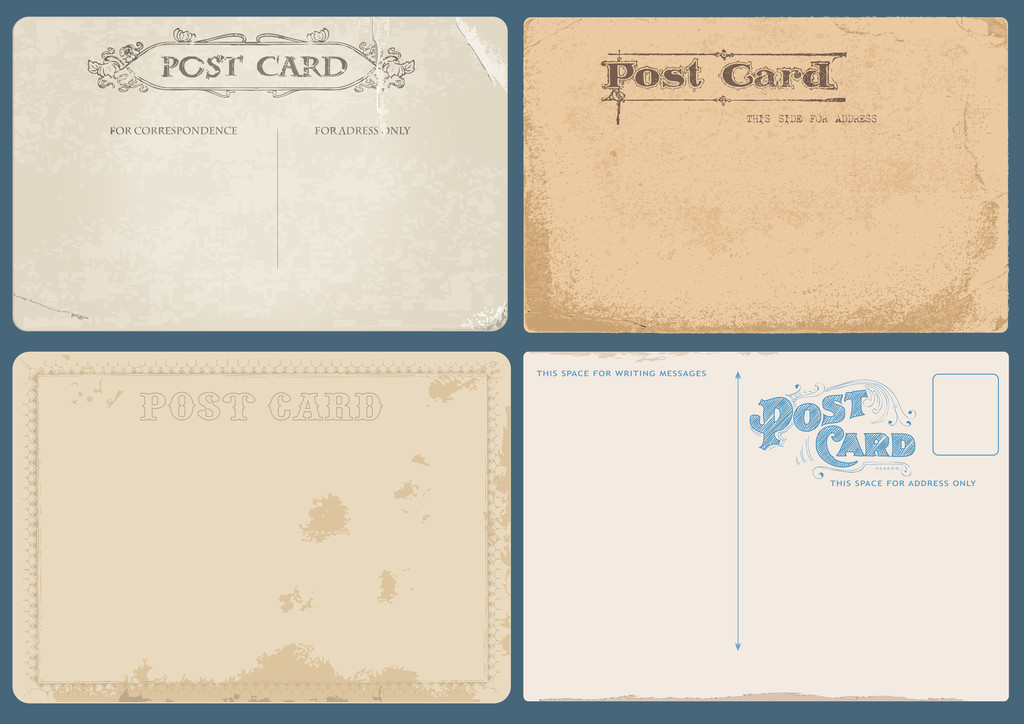 sada starožitný pohlednic v vektor s poštovní známky - Vektor, obrázek