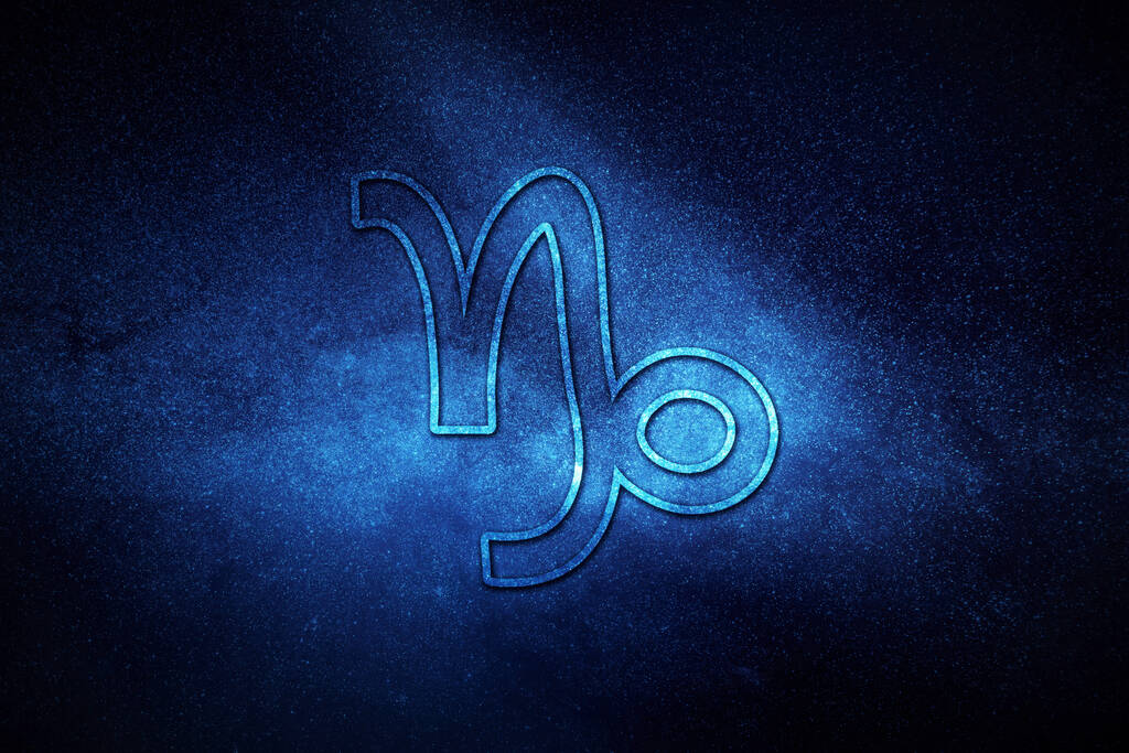 Signe du zodiaque Capricorne, ciel nocturne, Horoscope Fond astrologique, symbole de l'horoscope Capricorne, horoscop bleu - Photo, image