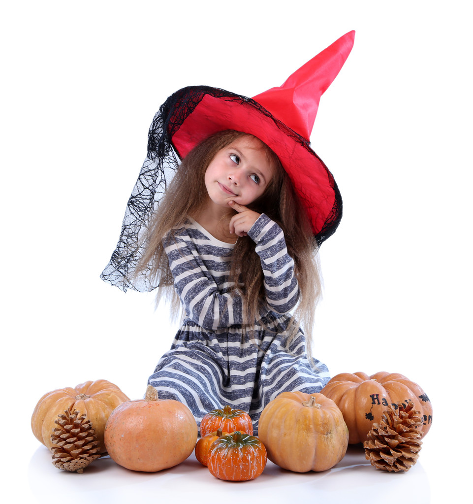 Malá holčička čarodějnice v klobouku - Fotografie, Obrázek