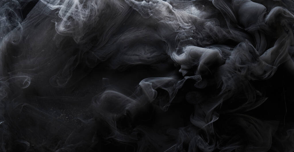 Black gray smoke abstract background, acrylic paint underwater explosion, swirling ink - Photo, Image
