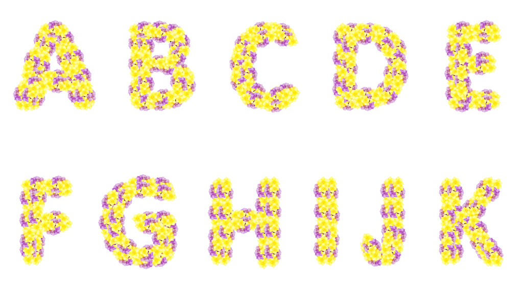 Polietilen, çiçekler, renkli çiçek yazı tipi İngilizce alfabesi harfleri - Fotoğraf, Görsel