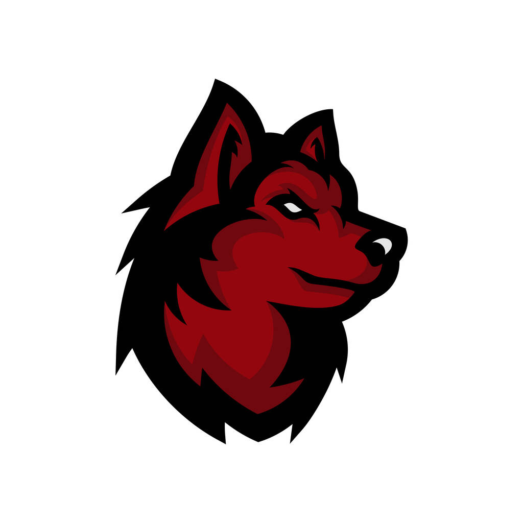 Wolf hoofd illustratie Logo Design. Wolf mascotte vector kunst. Frontaal symmetrisch beeld van een gevaarlijke wolf. - Vector, afbeelding