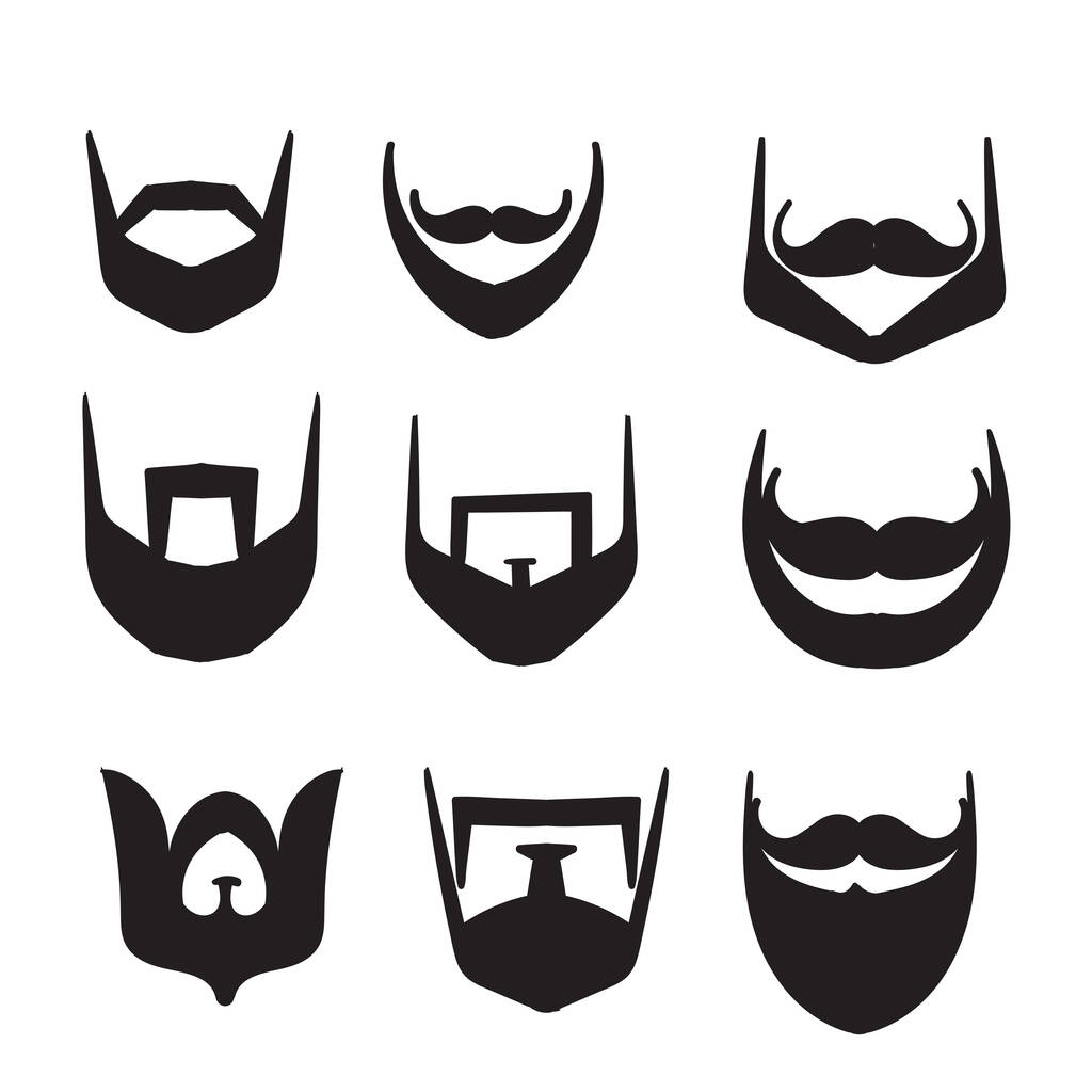 mano dibujado garabato bigote barba ilustración vector colección - Vector, imagen