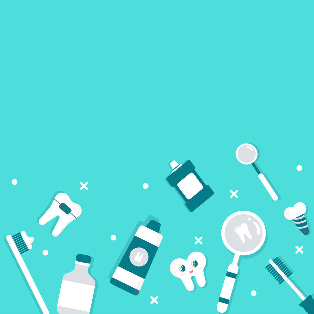 Top View Of Dental Care Icon Collection On Turquoise Background. - Vector, Image