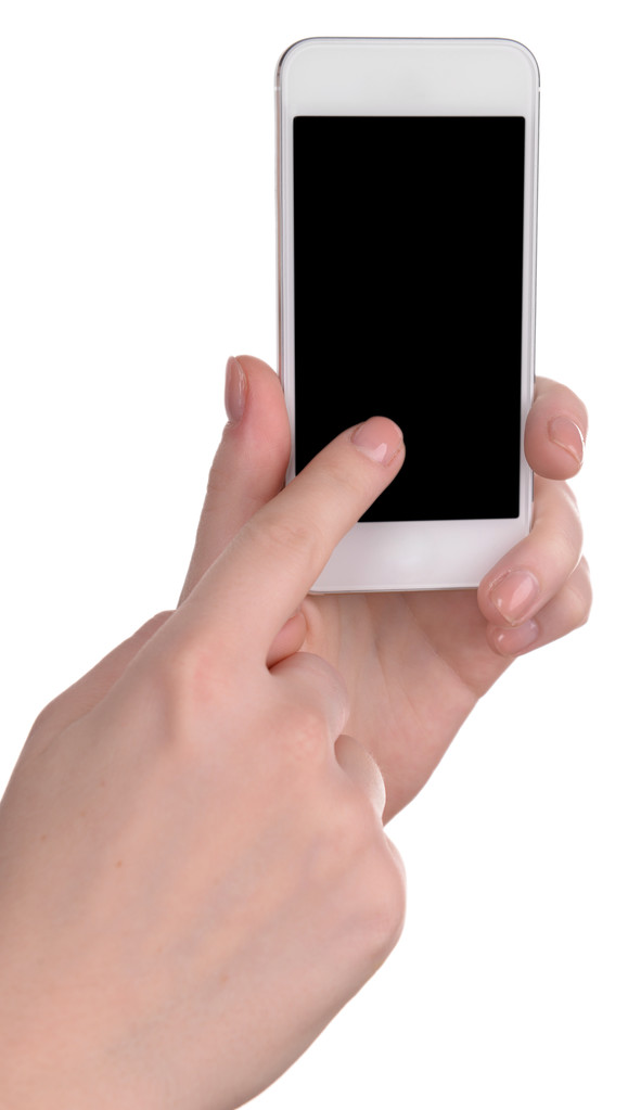 Hand holding mobile smart phone isolated on white - Photo, Image