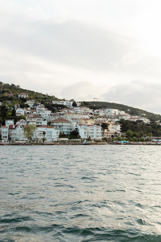 white and modern turkish houses near seaside on princess islands in turkey  - Photo, Image