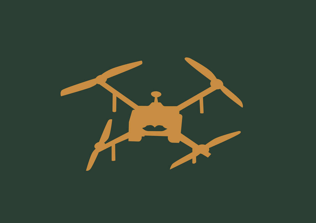 ilustración de dron militar amarillo controlado a distancia aislado sobre fondo verde - Vector, Imagen