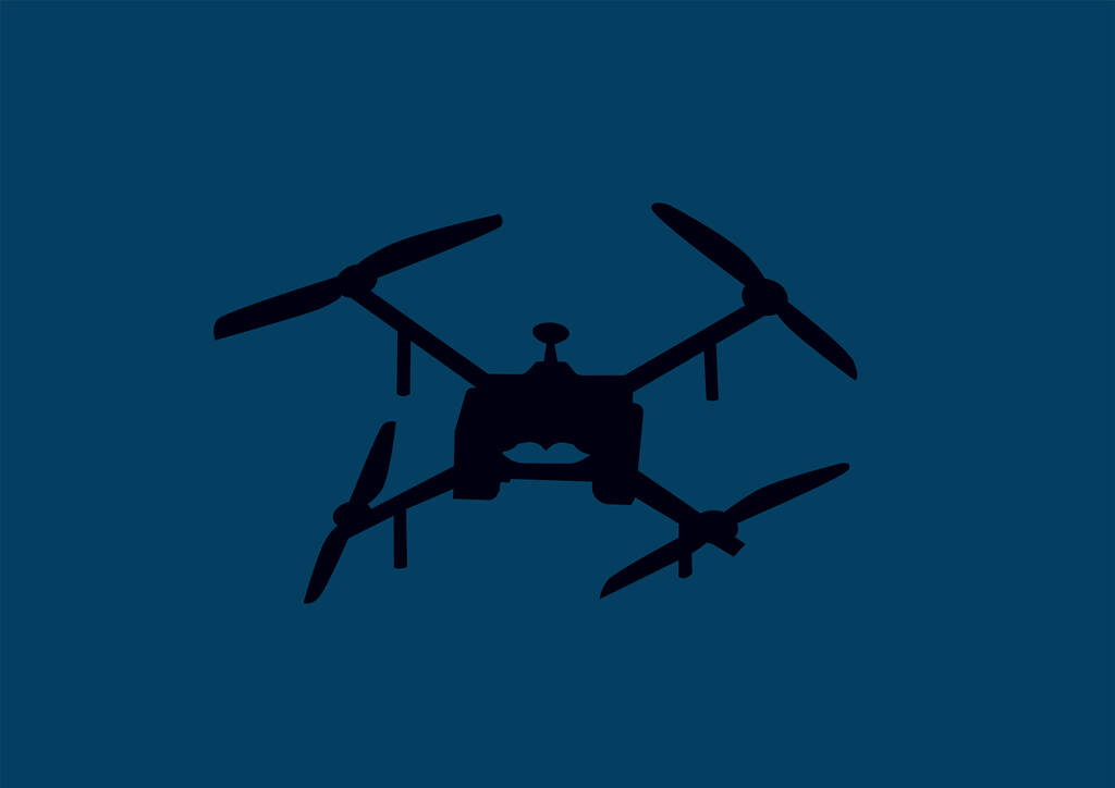 Mavi renkte askeri ve otomatik pilotsuz kuadkopter insansız hava aracı çizimi - Vektör, Görsel