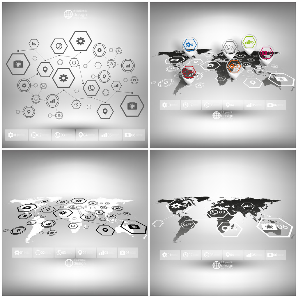 Набір карт світу в перспективі, інфографічні векторні шаблони для бізнес-дизайну
 - Вектор, зображення