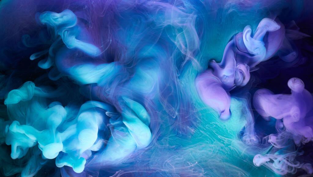 Niebieski fioletowy abstrakcyjny tło, luksusowy kolorowy dym, farba akrylowa podwodna eksplozja, kosmiczny wirujący tusz - Zdjęcie, obraz