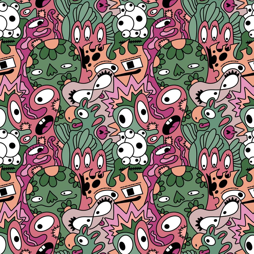 Cartoon seamless monster alien pattern for kids clothes print and wrapping paper and fabrics and linens and packaging and accessories and kindergarten. High quality illustration - Photo, Image