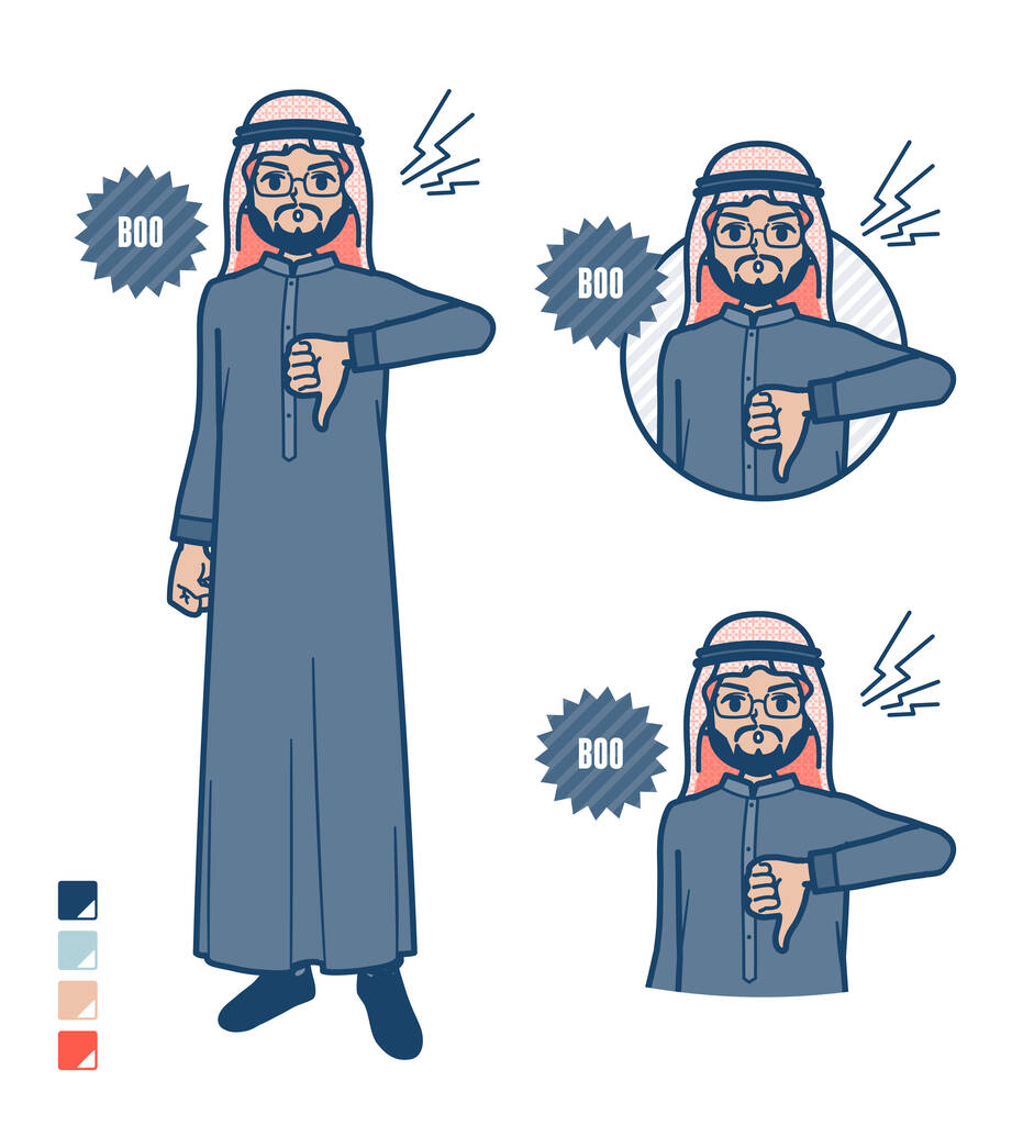 Ein arabischer Mittelsmann im schwarzen Kostüm mit Buhrufen. Es ist Vektorkunst, so dass es leicht zu bearbeiten ist.. - Vektor, Bild