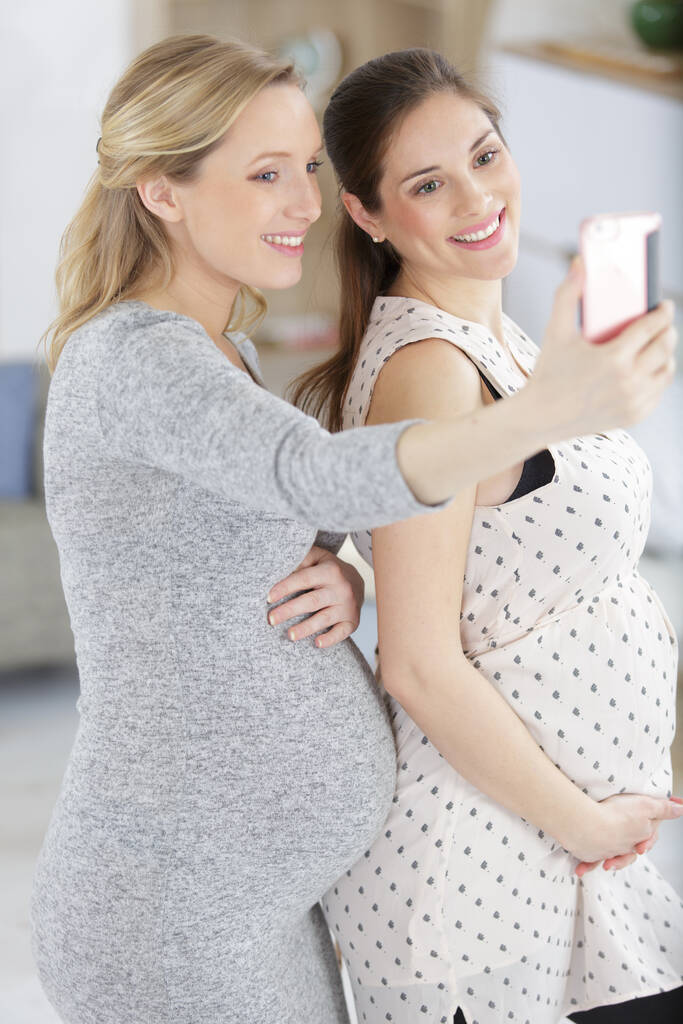 beautiful pregnant woman takes a picture on the camera - Photo, Image