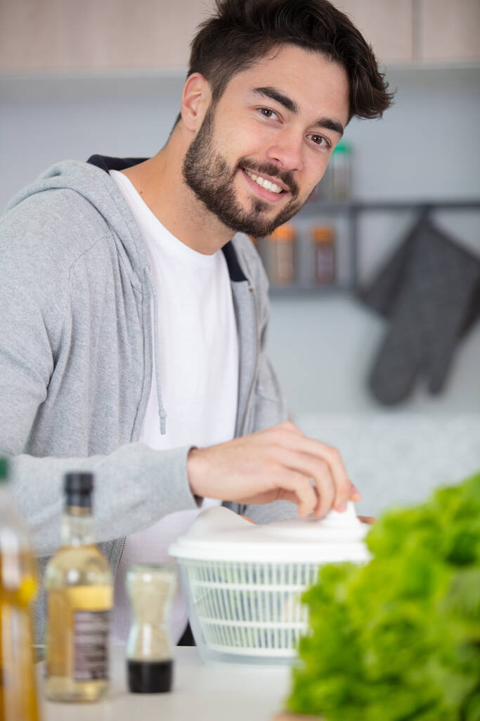 a guy is ready for eating salad - Photo, Image