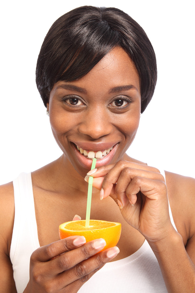 Healthy fresh orange drink for beautiful woman - Photo, Image