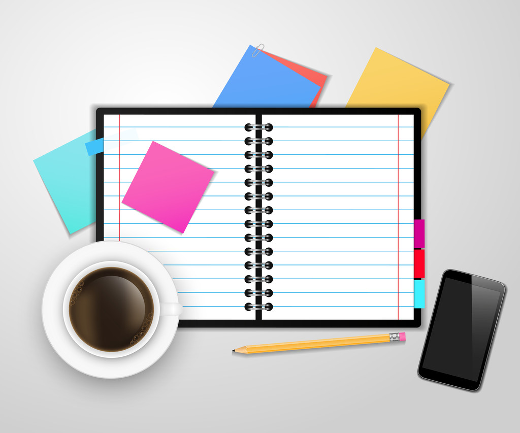 Conceito de mesa com um papel em branco, uma xícara de café e um tablet moderno com espaço para texto
. - Vetor, Imagem