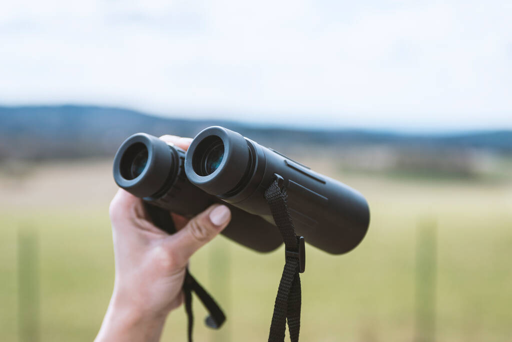 close-up view of female hand holding binoculars . - Photo, Image