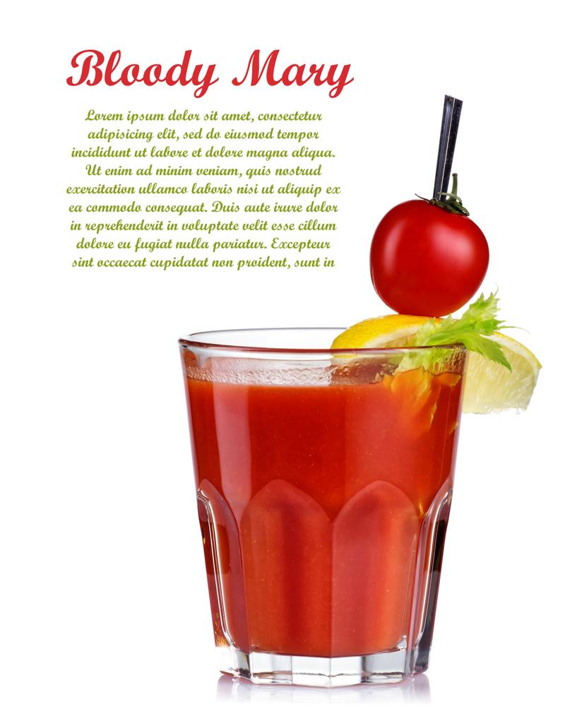 Bloody mary cocktail isolated on white background. Top garnished - Photo, Image
