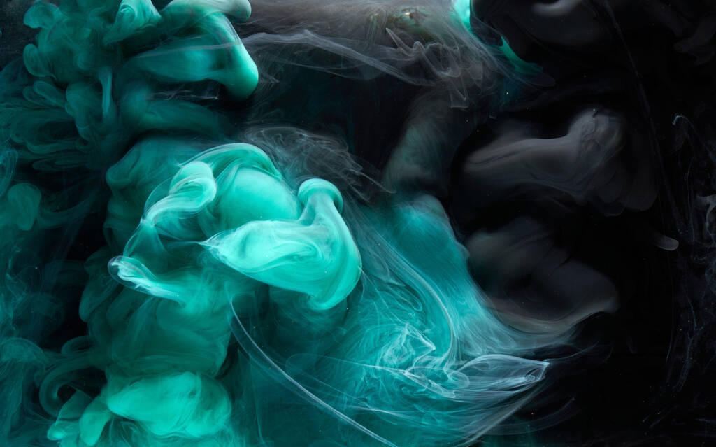 Emerald abstract background, luxury smoke, acrylic paint underwater explosion, cosmic swirling aquamarine ink - Photo, Image