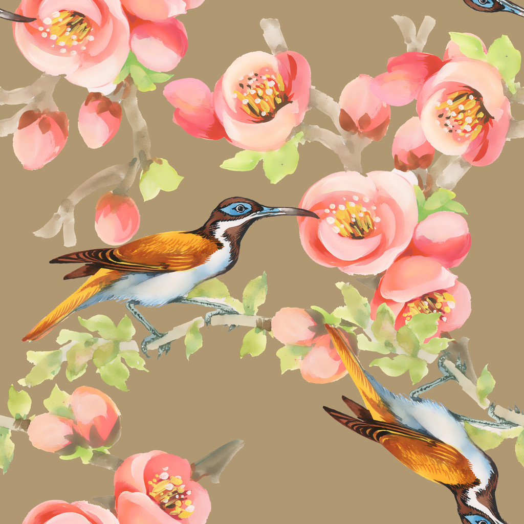 naadloos patroon met vogels en bloemen - Foto, afbeelding