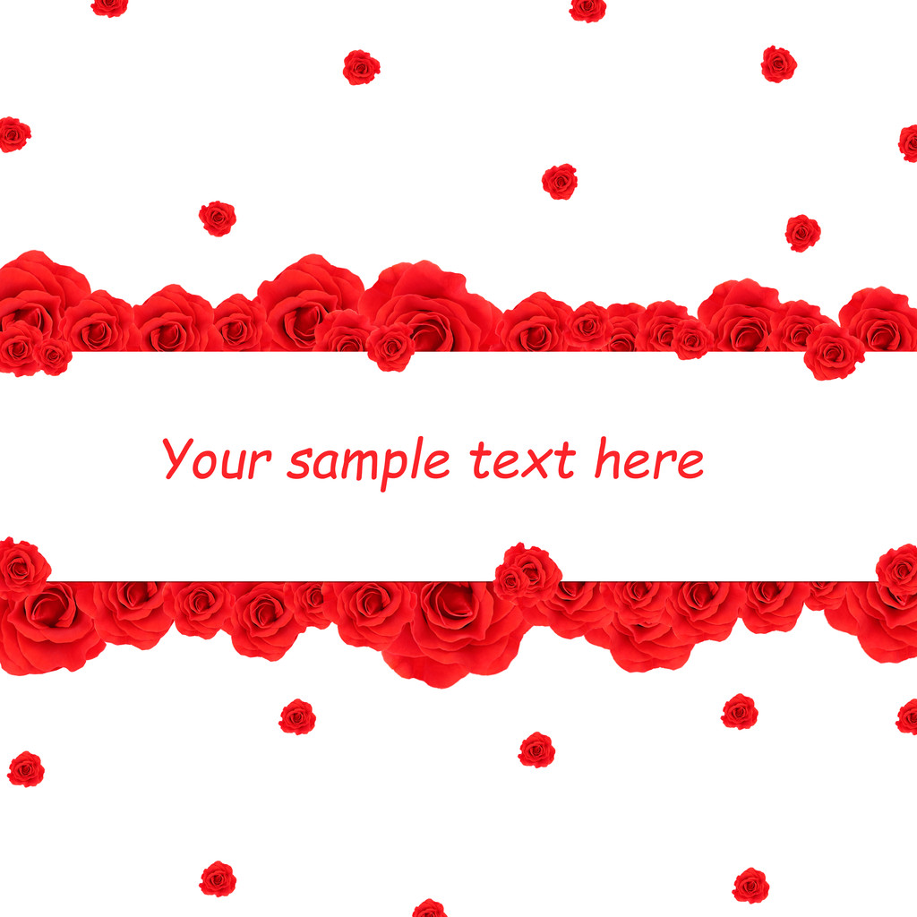Hermosas flores de rosas y tarjeta con espacio para su texto aislado en blanco
 - Foto, imagen