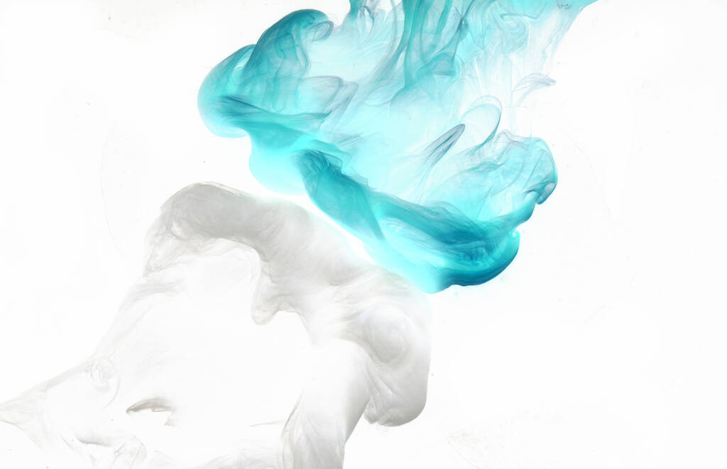 Blue white ink abstract background. Acrylic paint backdrop for perfume, hookah, cosmetics. Mysterious smoke clouds, colorful fog - Photo, Image