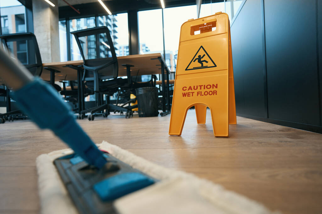 Aparelhos necessários para limpar as instalações - uma esfregona especial e uma pequena escada rolante dobrável - Foto, Imagem