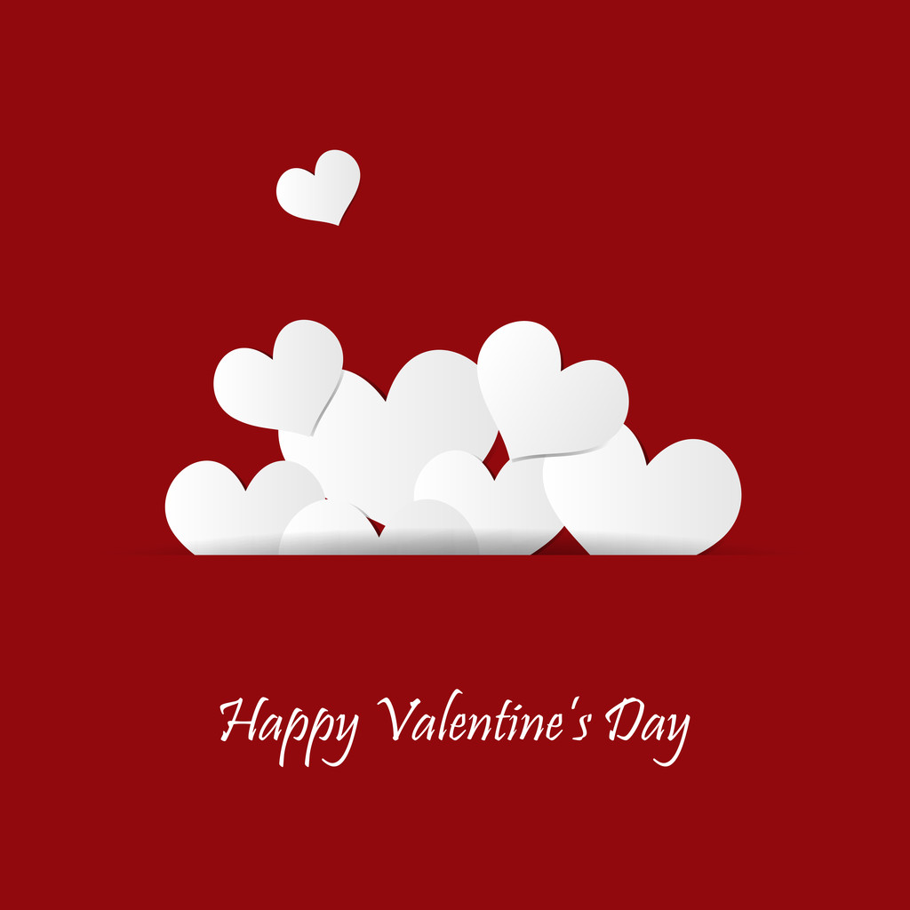 Papel branco corações Valentines cartão de dia no fundo vermelho
 - Vetor, Imagem