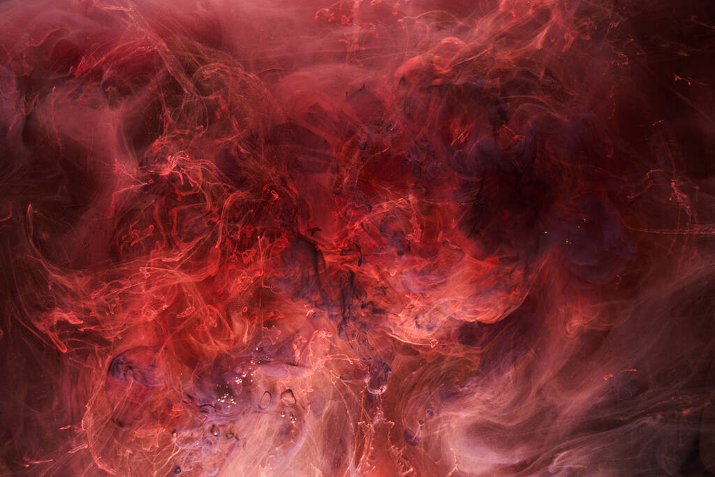 Rote Tinte abstrakter Hintergrund. Acrylfarbe Hintergrund für Parfüm, Wasserpfeife, Kosmetik. Mysteriöse Rauchwolken, bunter Nebel - Foto, Bild