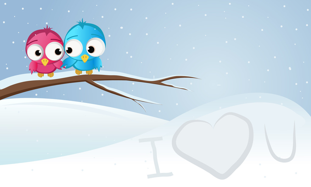 Szerelmes madarak egy ágat, téli - Vektor, kép