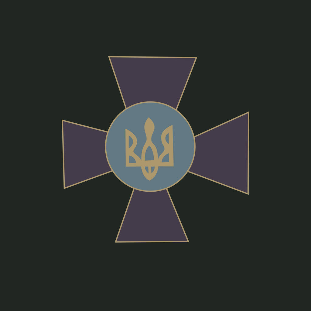 Ilustração de medalha de honra com símbolo de tridente ucraniano isolado em preto  - Vetor, Imagem