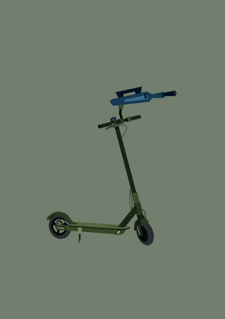 Abbildung des E-Scooters mit Schrotflinte isoliert auf grau  - Vektor, Bild
