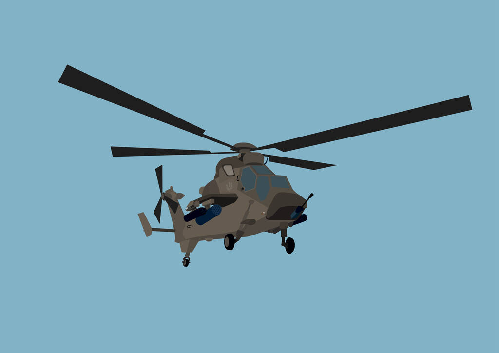 illustratie van Oekraïense militaire helikopter in de lucht geïsoleerd op blauw  - Vector, afbeelding