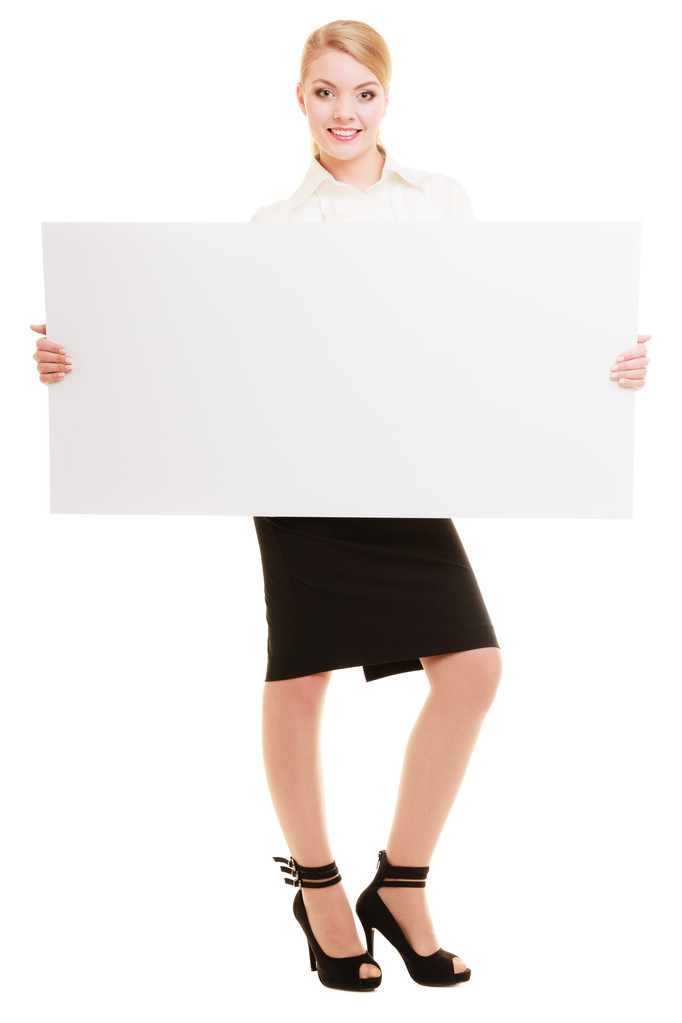 Mulher segurando banner em branco
 - Foto, Imagem