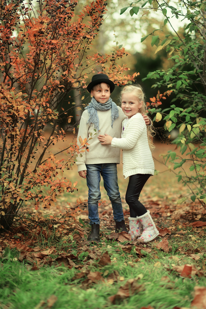 Les enfants dans la forêt d'automne
 - Photo, image