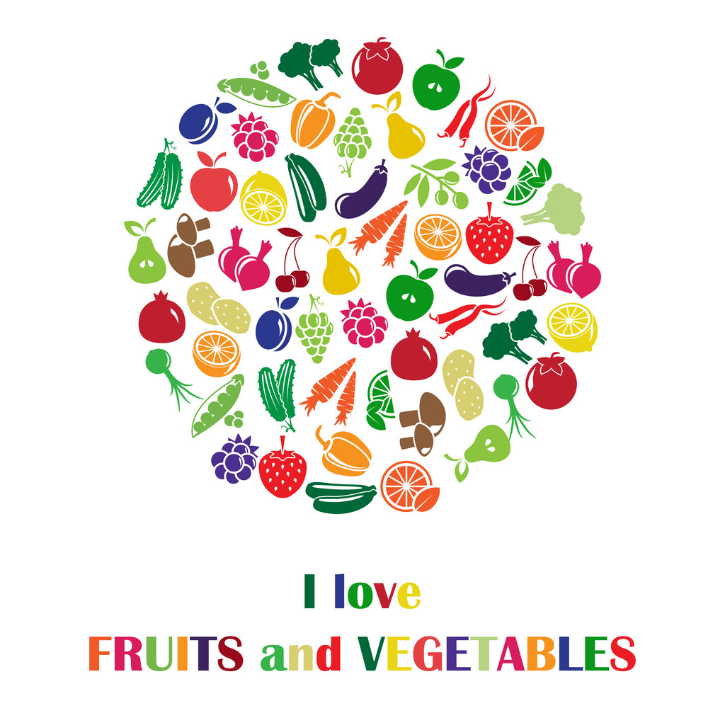ilustración vectorial con frutas y verduras - Vector, Imagen