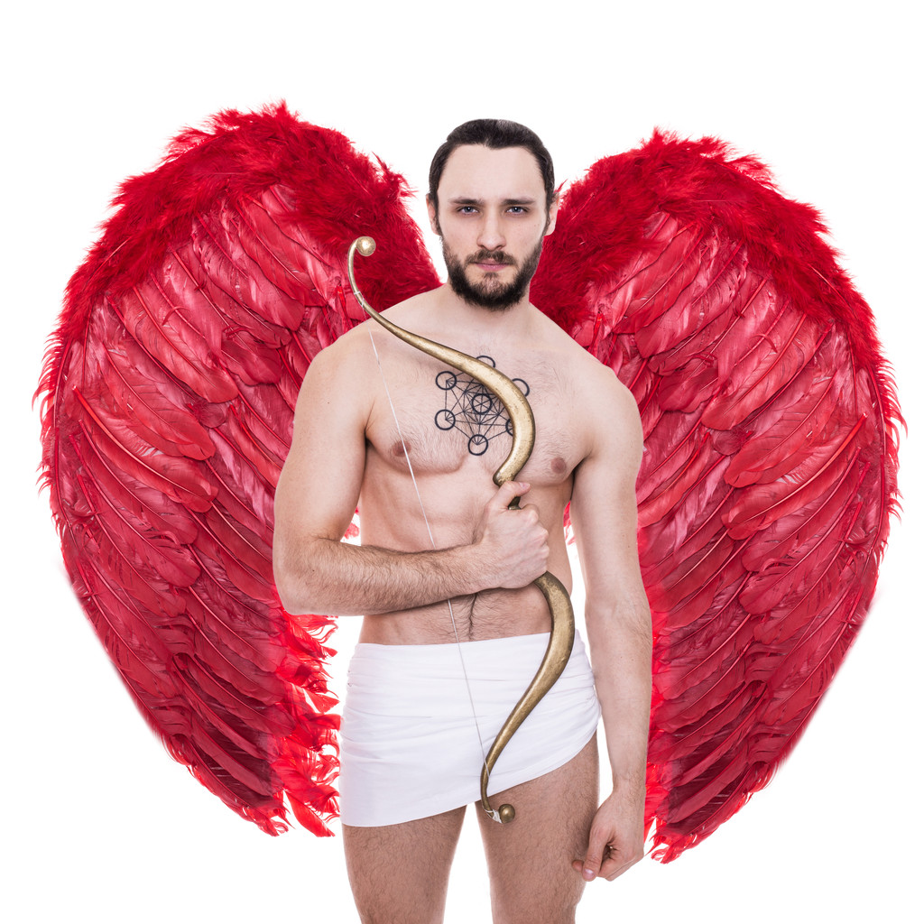 Sexy dospělé Cupid s velkými červenými křídly. Valentine, archanděl, Angel - Fotografie, Obrázek