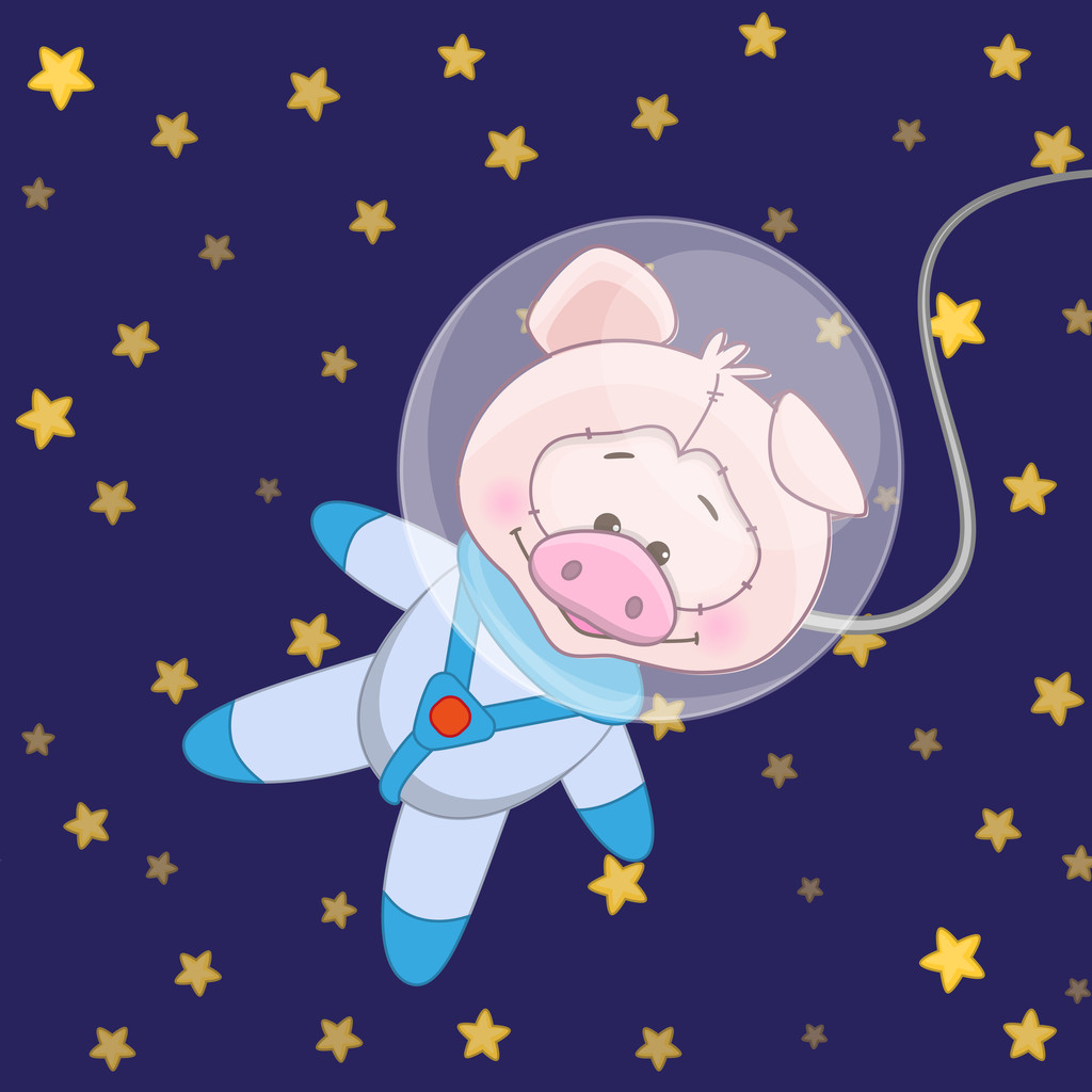 süßer Schweinchen-Astronaut - Vektor, Bild