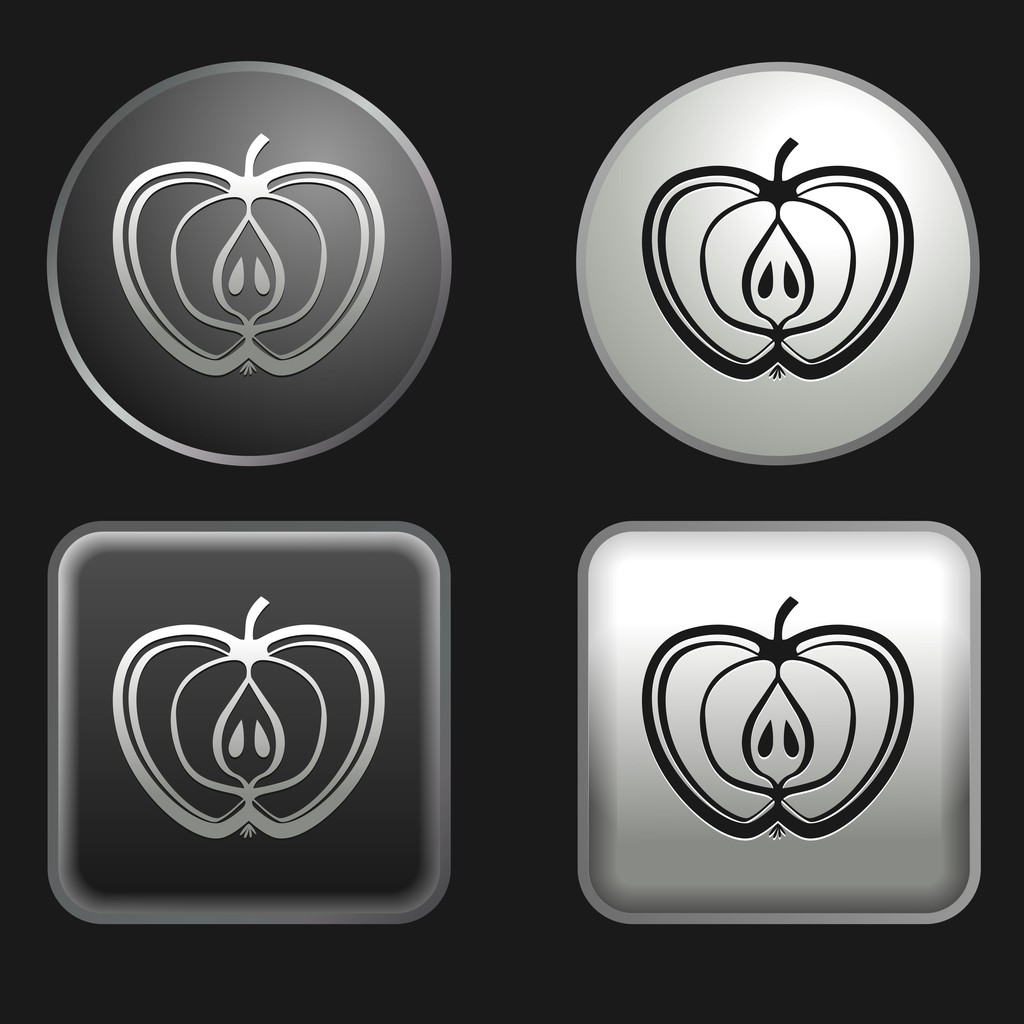 ícone de maçã em botões redondos e quadrados
 - Vetor, Imagem