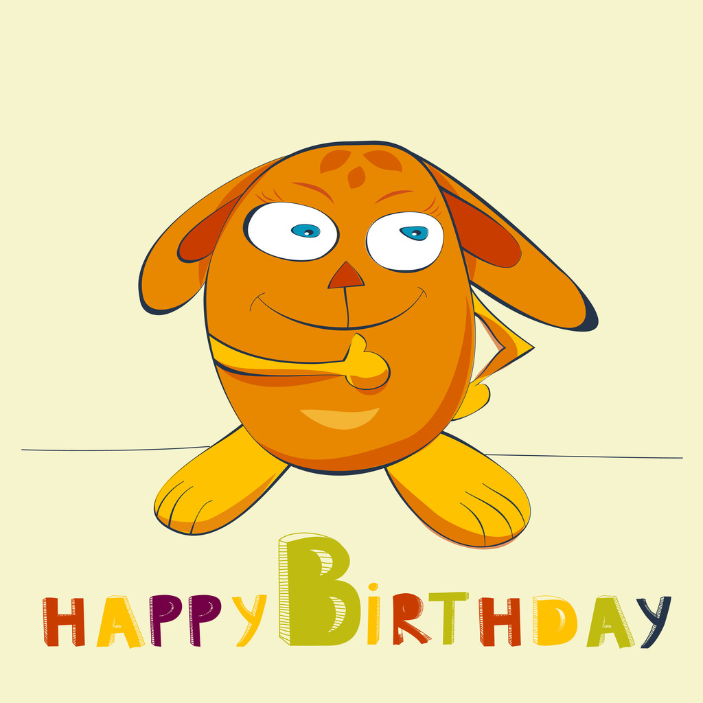 Cartão de aniversário com coelho feliz
 - Vetor, Imagem
