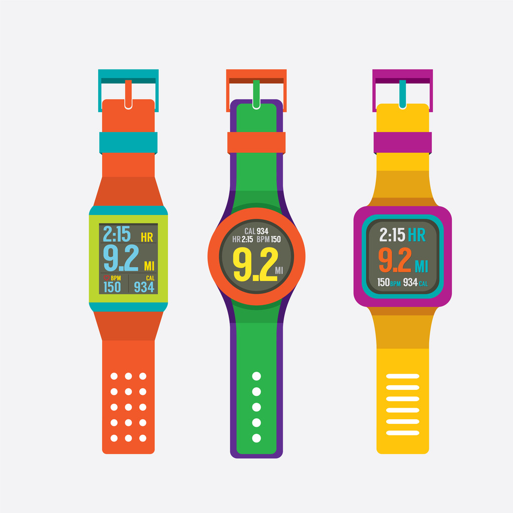 Set Of Colorful Sport Watches Vector Illustration - Vector, Image
