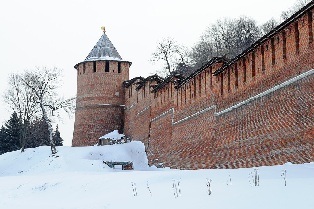 Kreml mur i wieża w Nizhny Novgorod, Federacja Rosyjska - Zdjęcie, obraz