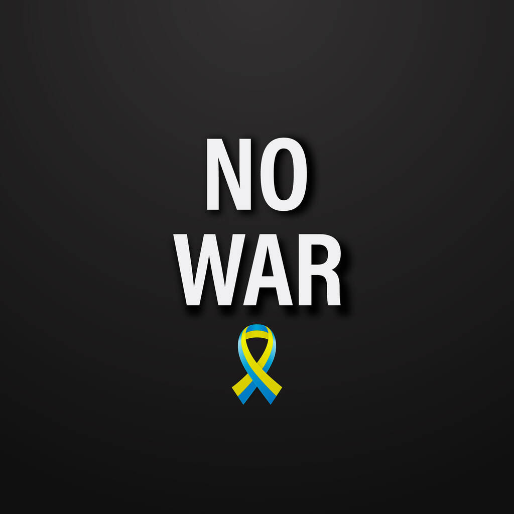 Ukrajnában nincs háború. Háborúellenes felhívás a béke jelképével kék és sárga selyemszalaggal. Ukrán zászlószínek. Küzdelem, tiltakozás, támogatás Ukrajna, Szlogen. Vektorillusztráció. - Vektor, kép