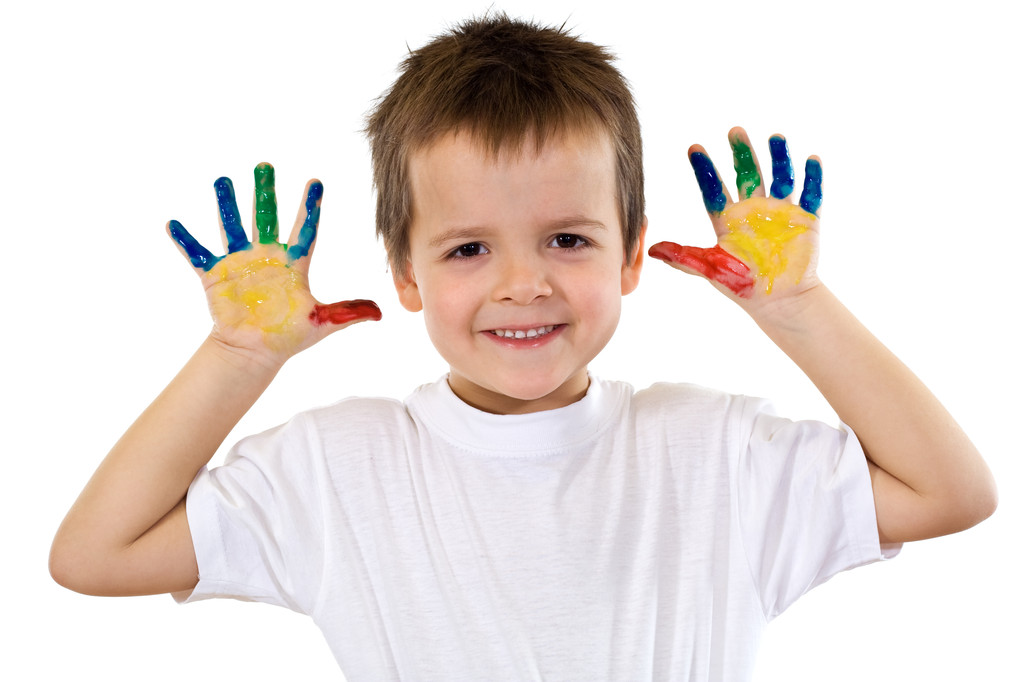 Niño feliz con las manos pintadas - aislado
 - Foto, Imagen
