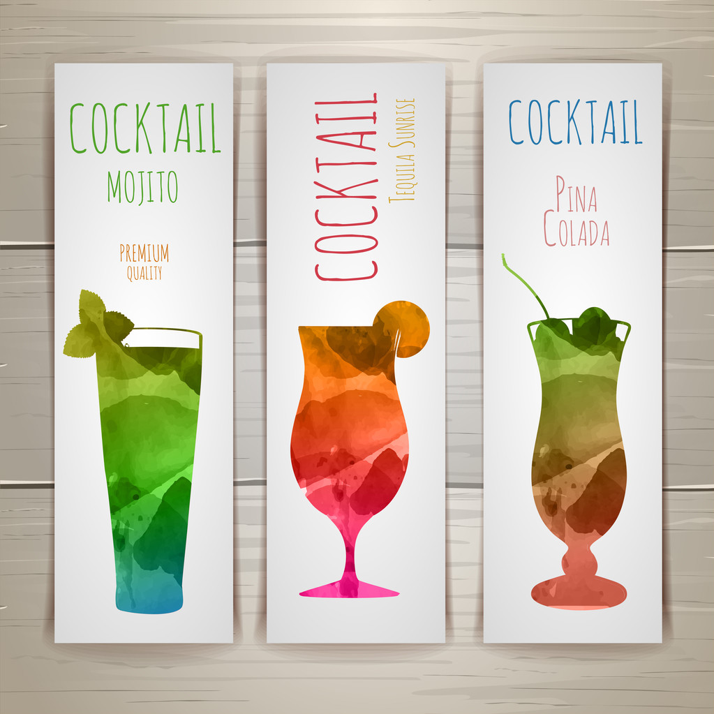 Set of watercolor cocktail banners - Vector, Image